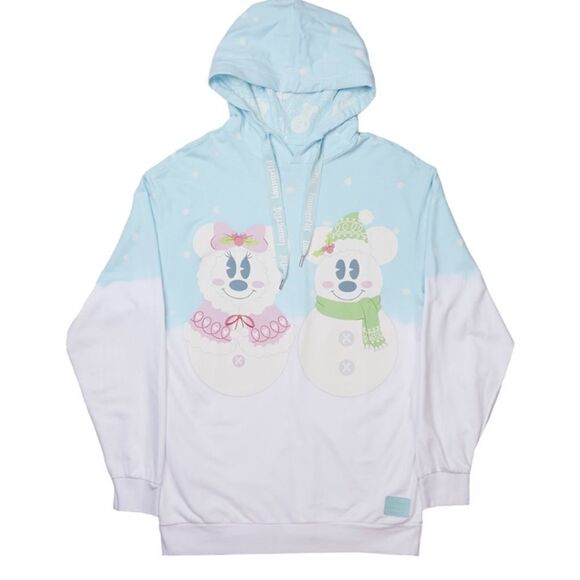 Loungefly Disney Mickey & Minnie Pastel Snowman Unisex Hoodie Sweatshirt NWT ⛄️ - Picture 4 of 7